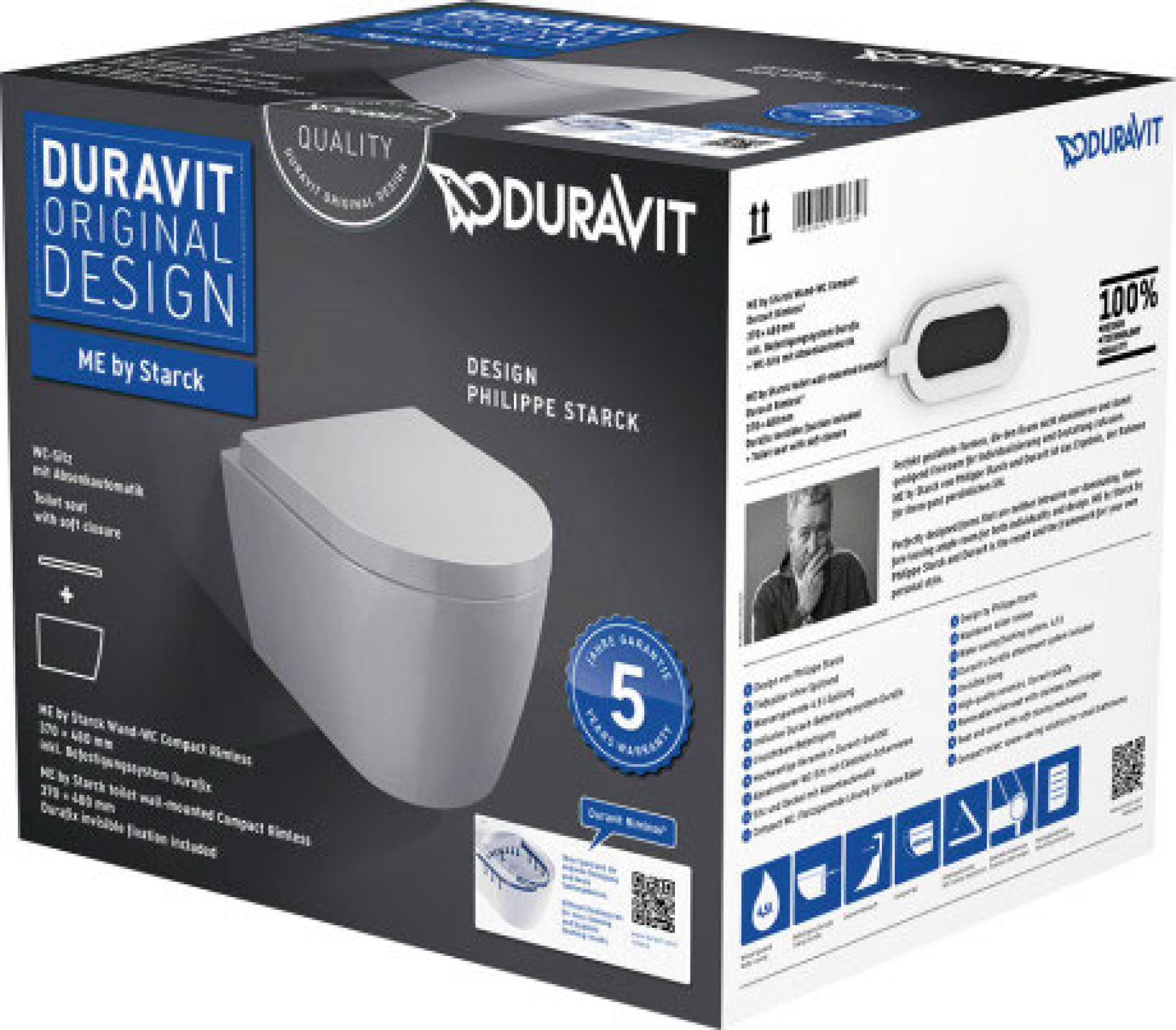 Унитаз подвесной Duravit ME By Starck Rimless 45300900A1 безободковый с сиденьем микролифт - duravit shop