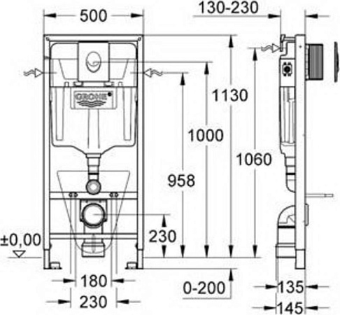 Комплект инсталляции Grohe Rapid SL 38750001 4 в 1 с подвесным унитазом Duravit ME by Starck 2530090000 и крышкой-сиденьем Duravit ME by Starck 0020190000 с микролифтом - duravit shop