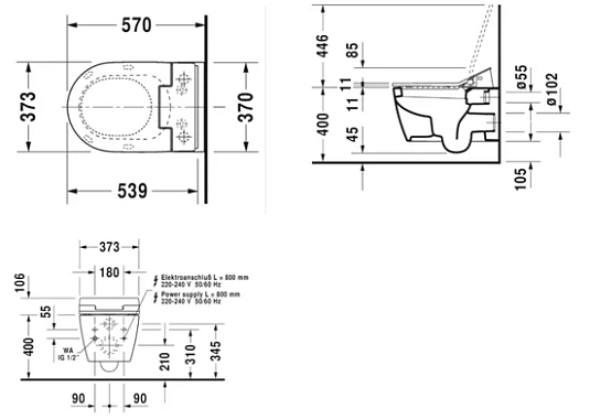 Подвесной унитаз Duravit Me by Starck 2528590000 Rimless с крышкой-сиденьем SensoWashSlim 611000002000300 Soft close, с функцией биде - duravit shop