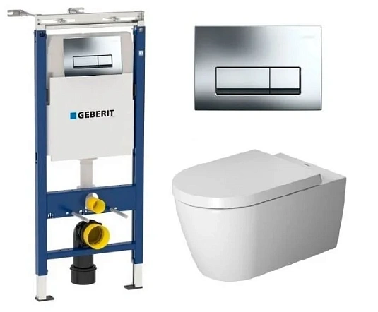 Инсталляция Geberit с безободковым унитазом Duravit Me by Starck Rimless 45290900A1, сиденье микролифт, комплект - duravit shop
