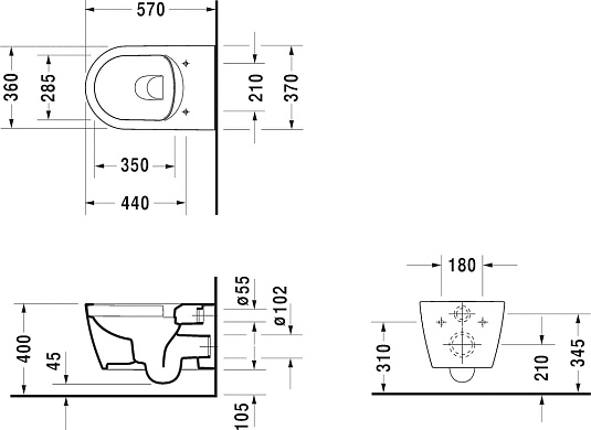 Унитаз подвесной Duravit ME by Starck Rimless 2529092000 безободковый - duravit shop