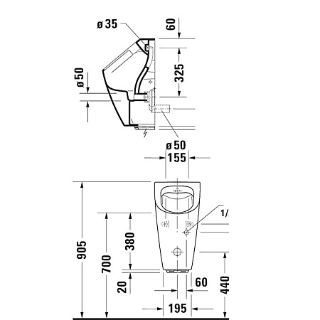 Электронный безободковый писсуар с питанием от сети Duravit Me by Starck 2809310091 - duravit shop