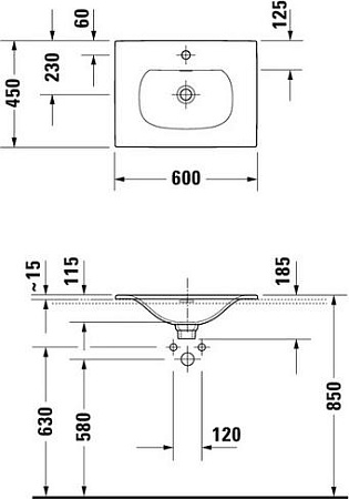Раковина Duravit Viu 0385600000 60 встраиваемый в мебель, с отверстием под смеситель - duravit shop